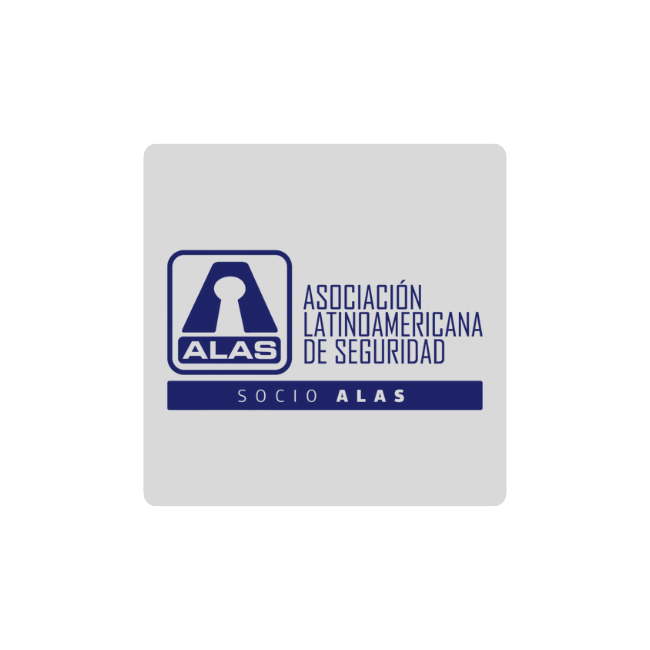 ICONOGRAFIA ASOCIASION LATINOAMERICANA DE SEGURIDAD Guardias de seguridad privada brindando protección en empresas.